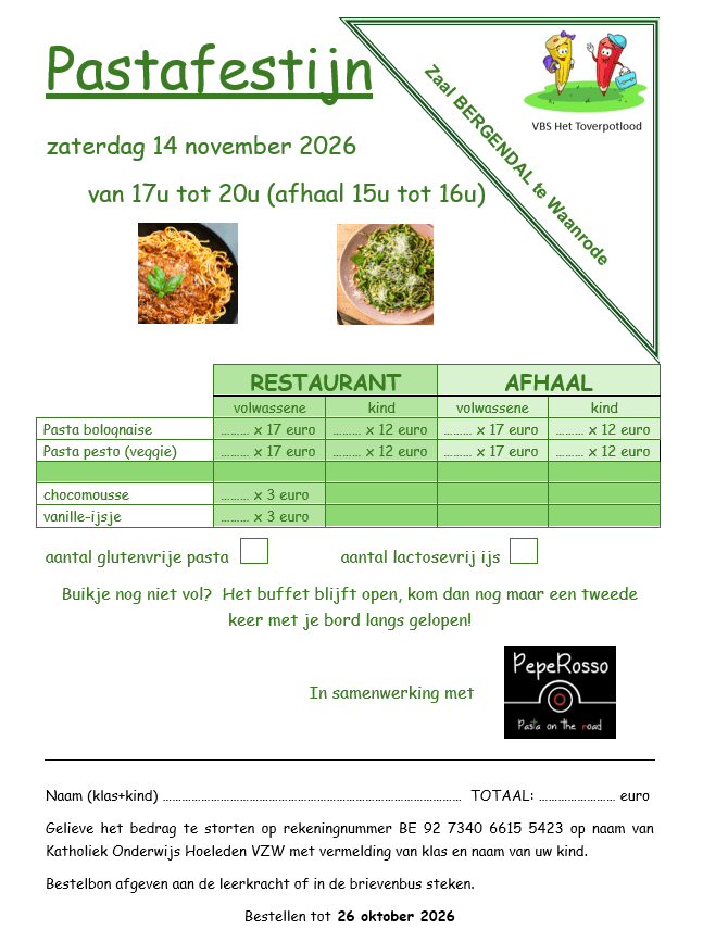Pastafestijn Bestelformulier Flyer